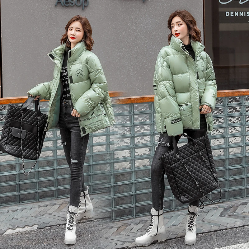 

Stand Collar Parka Winter Jacket For Women 2020 Casual Coat Female Short Down Parkas Glossy Waterproof Winter Coat Jacket Mujer