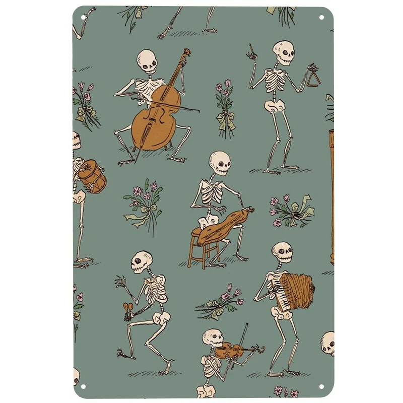 

Каркас с черепом, оркестером, печатные дневные жестяные знаки, забавный постер, декор для бара, паба, клуба, украшение для гостиной, дома