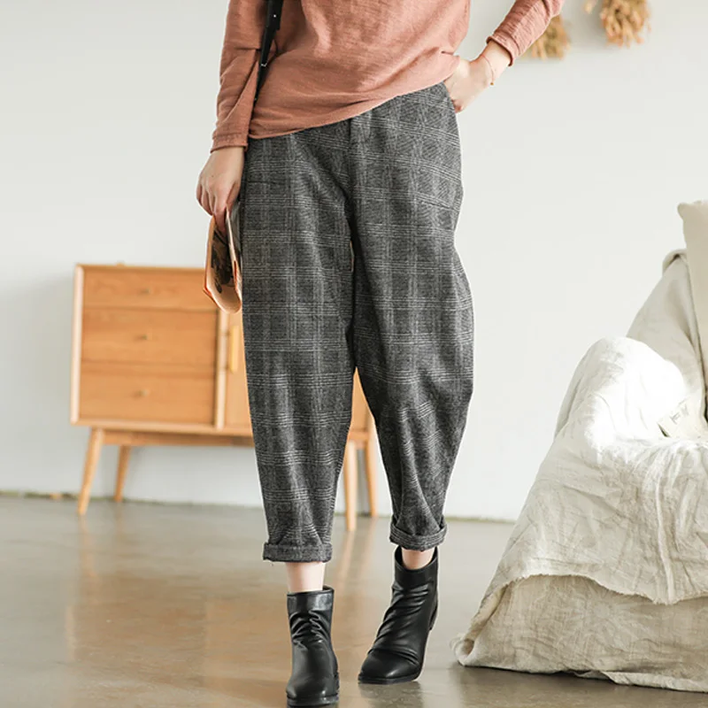 Женские клетчатые повседневные брюки Новинка осени 2019 винтажные женские на