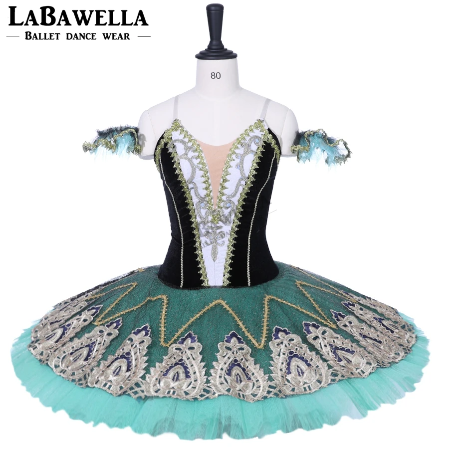 Профессиональная балетная пачка esmeralda для взрослых, черные, зеленые, для выступлений, Блинные пачки, бархатный лиф, балетный сценический костюм для женщин, BT9198 - Цвет: BLACK GREEN