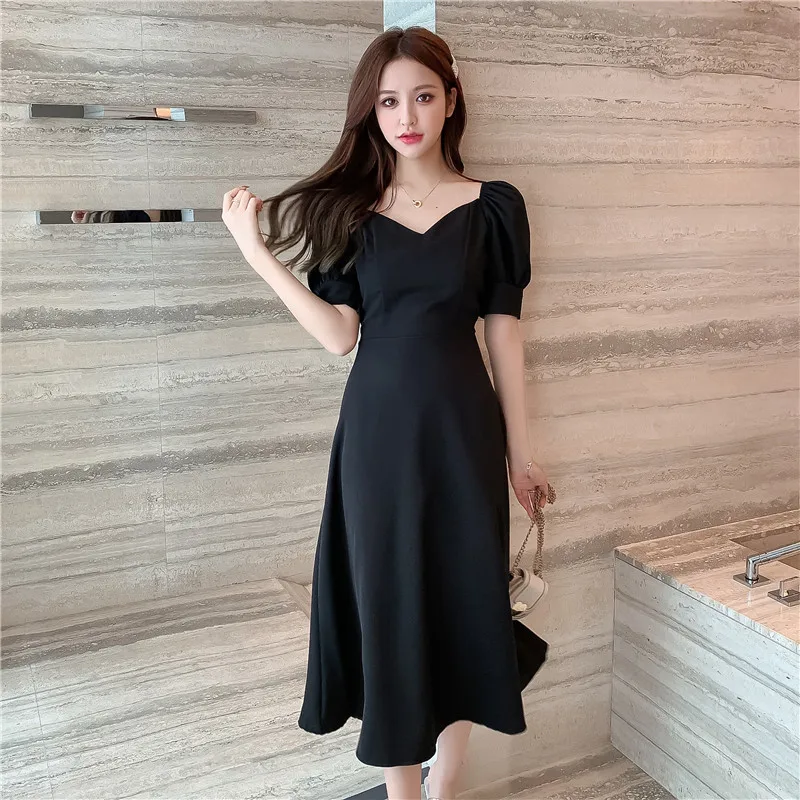 Женское цельнокроеное платье COIGARSAM однотонное с коротким рукавом в Корейском
