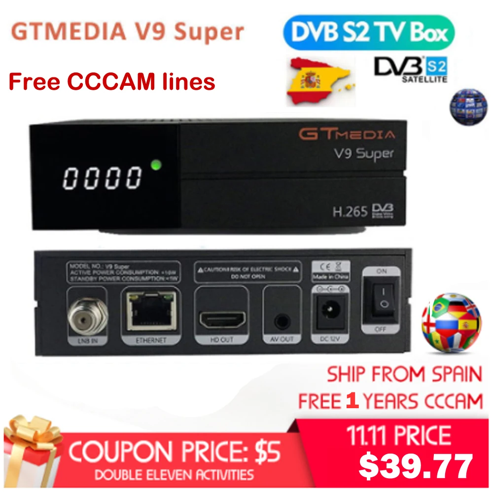 1 год Европа каналы GT медиа V9 Супер Спутниковый ресивер DVB-S2 Full HD спутниковый рецептор gtмедиа декодер супер ТВ коробка