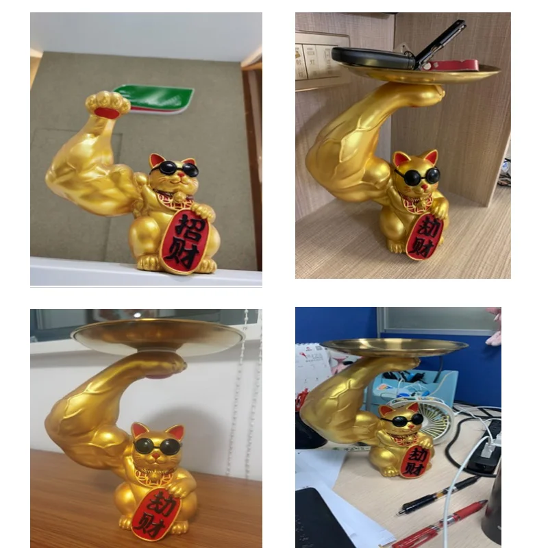 

Creative Figurine Muscle Arm Statue Lucky Cat Sculpture Resin Craft Keys Tray Storage Desk Decoration Ornament Modern Home Decor