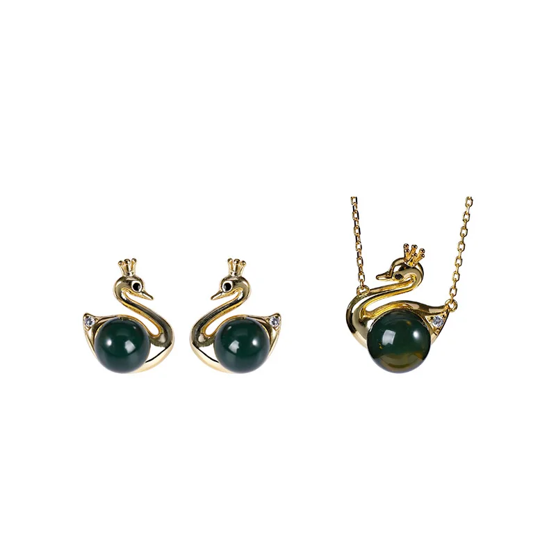 

New Trend Design 925 Sterling Silver Pendants for Lovers Swan Suit Pendants S925 Natural Tourmaline Crystal Pendants Wholesale