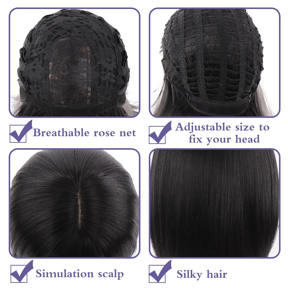 

BUQI Synthetic Cosplay Lolita Short Wigs With Bangs Black Gray Straight Wigs For Women Heat Resistant Fiber