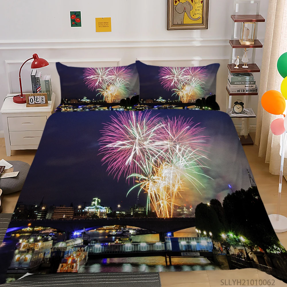 

Brilliant Fireworks Bedding Set Luxury Duvet Cover Set King Queen Full Double Kids Child Teen Unique Bed Gift Visual Enjoyment