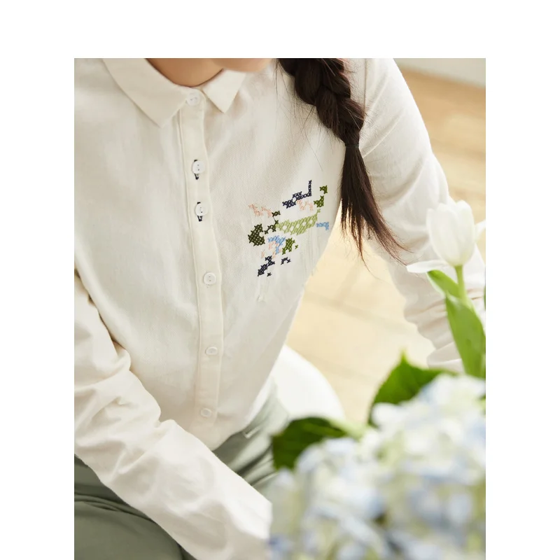 Женская рубашка INMAN универсальная с длинными рукавами и цветочной вышивкой на