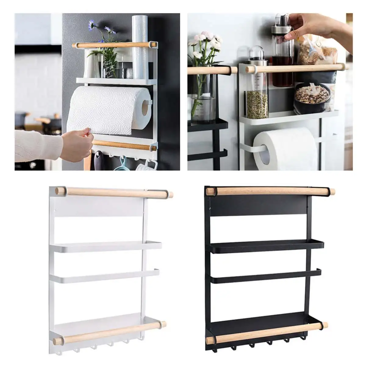 

Strong Magnet Fridge Shelf Paper Towel Roll Holder Storage Rack Spice Hanging Rack Decorative Metal Shelf Kitchen Organizer