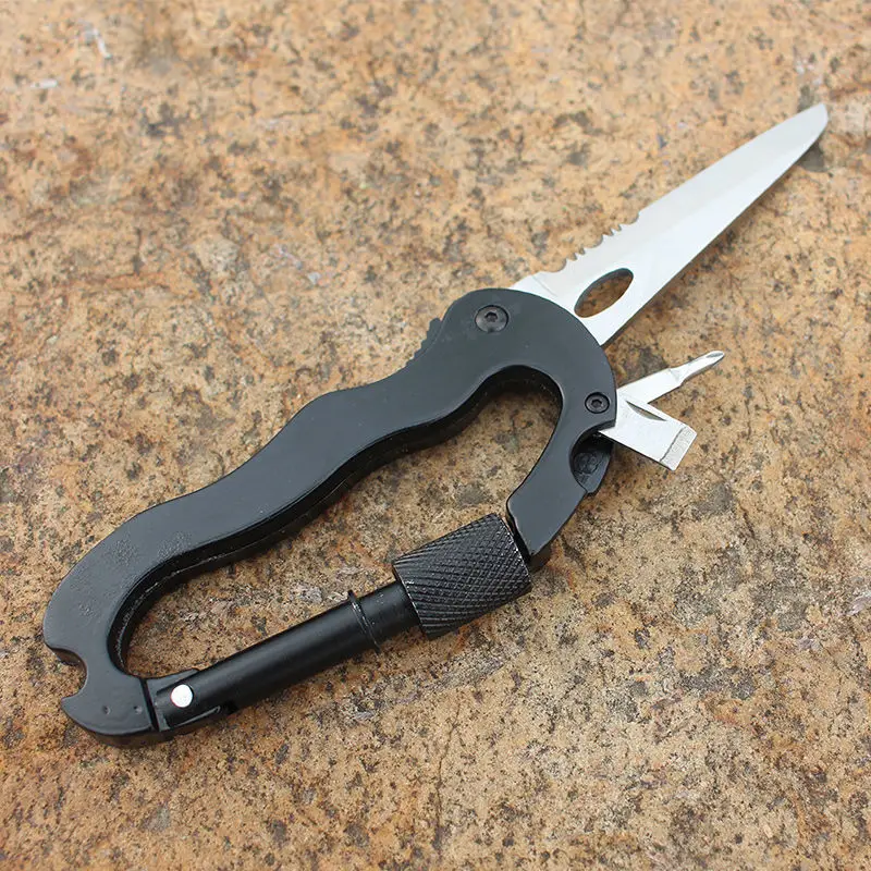 

Outdoor multifunctional carabiner D-type quick-hanging keychain tool buckle screwdriver bottle opener knife tool