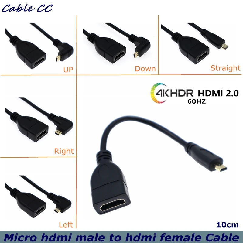 

90 Degree Angle Micro HDMI to HDMI-Compatible Male-to-Female AdapterFor D-type HDTV Micro Hdmi Cable Connector 10cm Support 4K