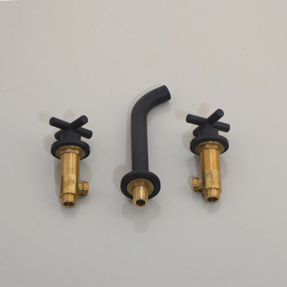 

Taps Fashion Wall Sink Basin Mixer Tap Set Bathroom Spout Faucet With Double Lever In Matt Black/Polished Gold