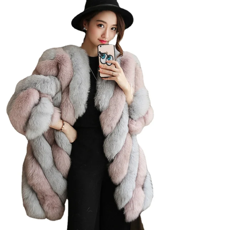 Fur 2023Autumn And Winter New Imitation Fox Fur Coat Mid-length Long-sleeved Coat Women Шуба Женская Casaco Abrigos V-Neck