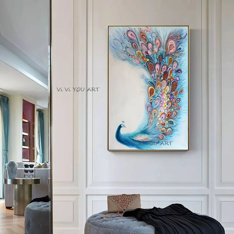 100% ручная роспись маслом красочный павлин абстрактная Настенная картина