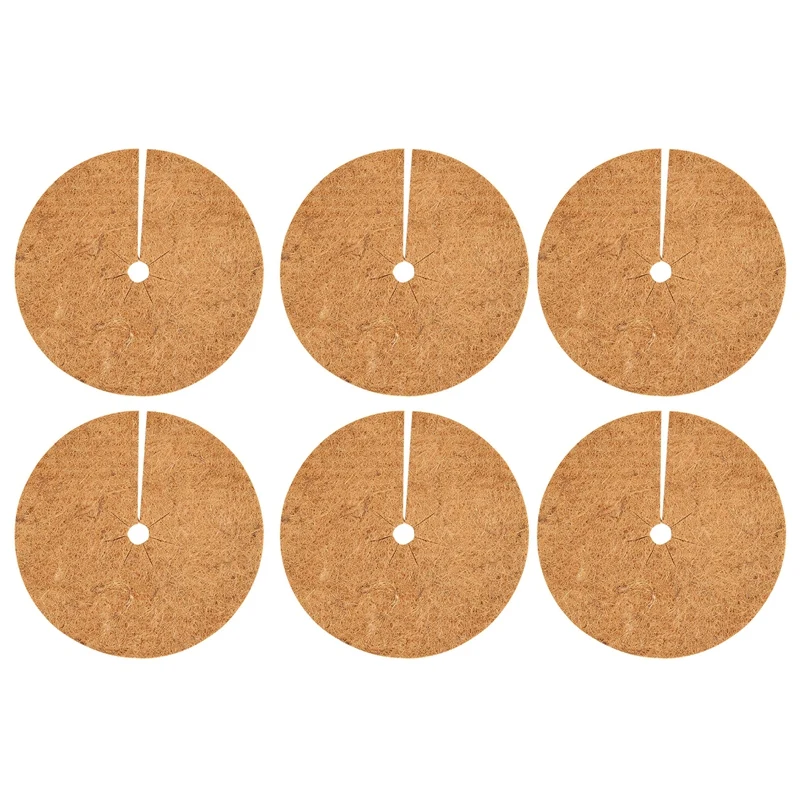 

6Pcs Natural Coco Coir Fiber Tree Mulch Ring Protector Organic Mat Mulch Mat for Indoor Outdoor Plant Flower Pot