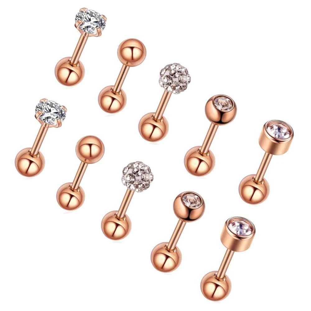 set1 10pcs rose 1 Набор стальных ушной хрящ для пирсинга, Кристальные серьги в виде раковины, серьги-штанги, пирсинг Orelha, Ушные Шпильки, спираль, Сексуальные Ювелирные изделия Daith - Окраска металла: set1 10pcs rose