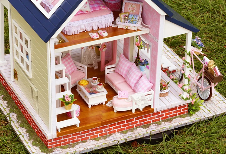 Muñeca casa miniatura DIY casa de muñecas con muebles de casa de madera juguetes para niños Regalo de Cumpleaños A066