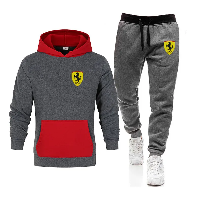 

2021 Spring And Autumn Fashion Men's Brand Printing Hooded Sweater Trousers Suit Men's Sports And Leisure Color Matching Suit