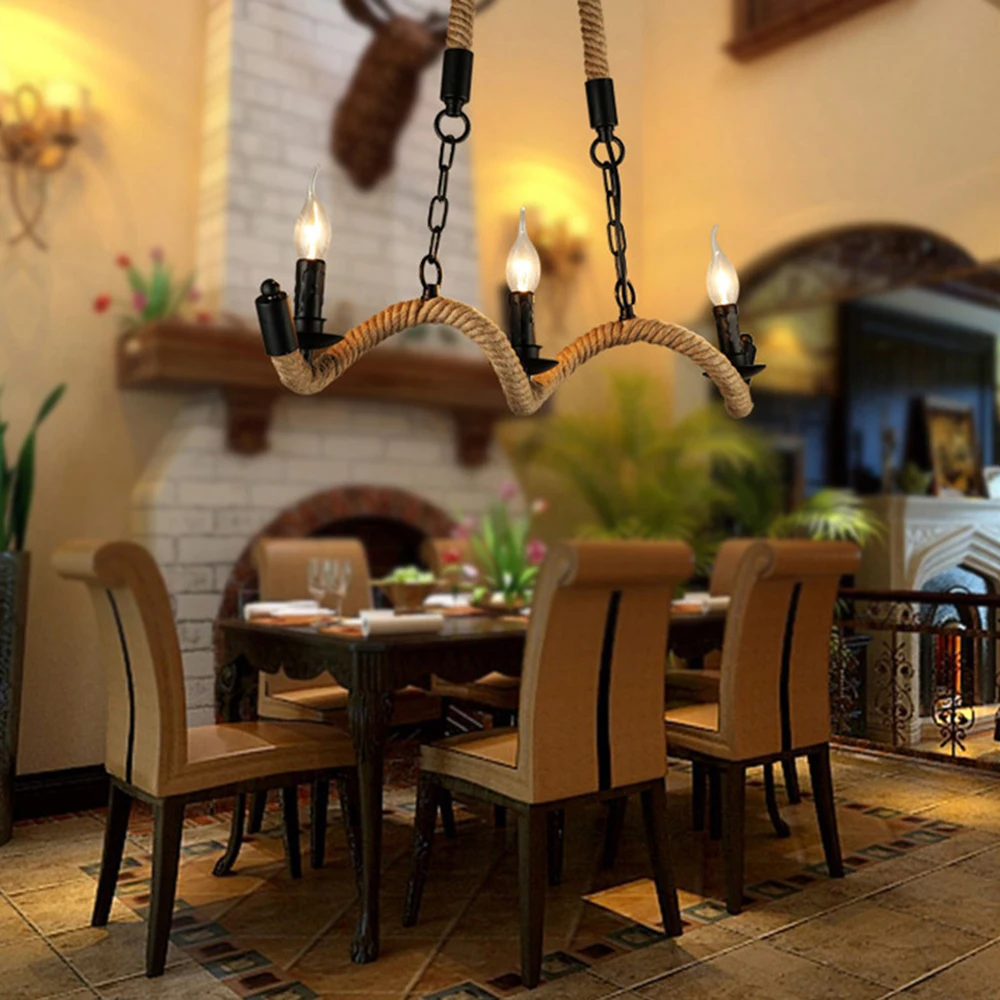 Волнистая люстра из пеньковой веревки в стиле ретро металлический подвесной