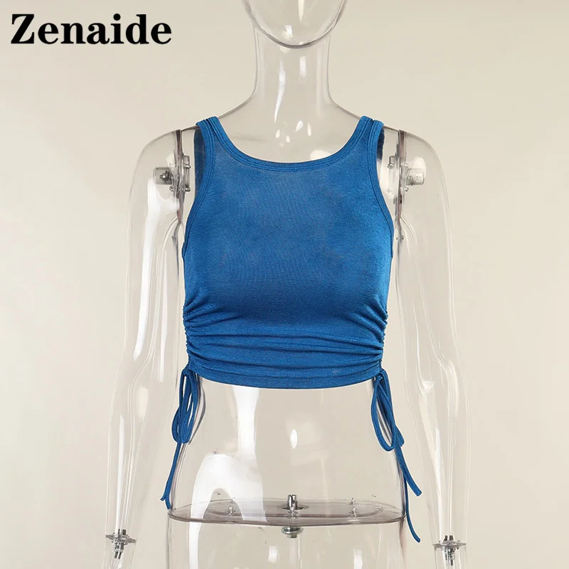 

Zenaide Black Knitted Drawstring Sleeveless Tank Tops 2021 Autumn White Casual Women Crop Top Summer Y2K Fashion Outfits