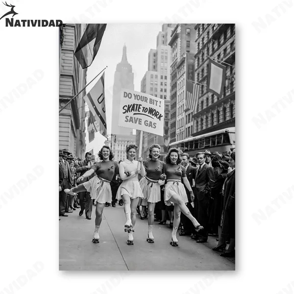 

Old Age Retro Photography Prints Street Girl Skates Impression Black and White Canvas Painting Wall Art Poster Home Decoration