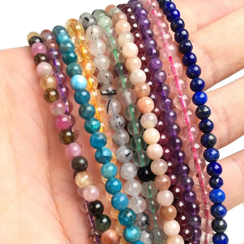 

4mm Natural Garnet Crystal Lapis Labradorite Stone Beads For Woman Fashion Christmas Gift Beaded Necklace Strand 15"