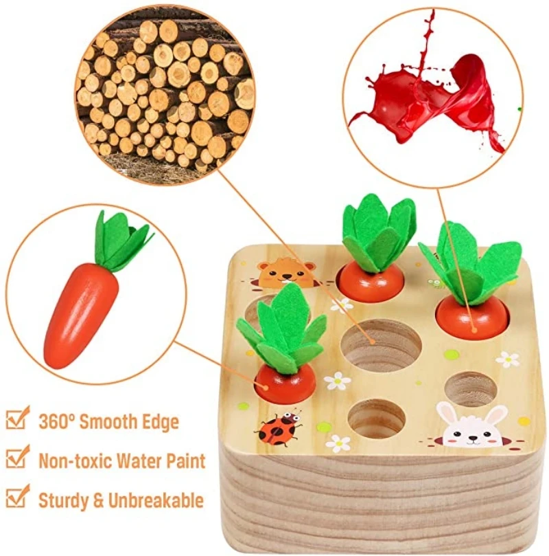 montessori toys for 1 yearold baby pull carrot set wooden toy shape size matching puzzle game educational toys for children gift free global shipping