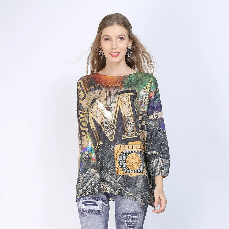 

Spring and autumn retro graphic T-shirt 2021 new printed female O-neck long-sleeved T-shirt street loose casual oversized female