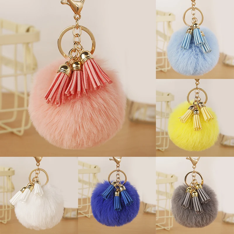 

2021 New Hot Sale Ladies Korean Imitation Velvet Plush Ball Tassel Keychain Cute Multicolor Cashmere Simulation Fluffy Ball