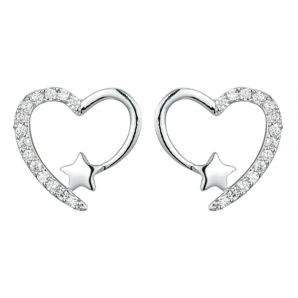 

New Arrival Inlaid Crystal Fine Heart Stud Earrings For Women Small Star Multicolor Earrings Korean Jewelry 2021