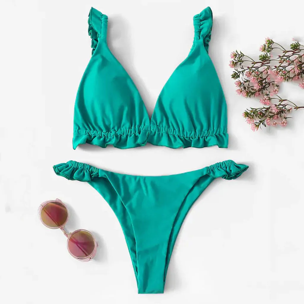 Топ с оборками халтер стринги сексуальный комплект бикини из 2 предметов танкини