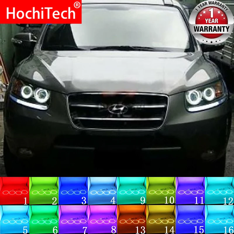 Headlight Multi-color RGB LED Angel Eyes Halo Ring Eye DRL RF Remote Control for Hyundai Santa Fe santafe 2007 -2012 Accessories |