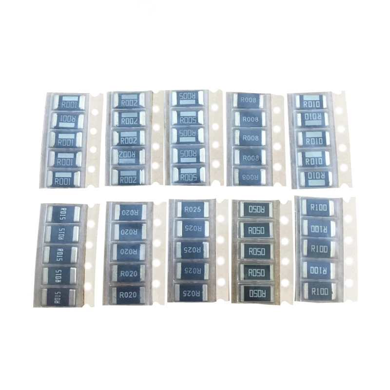 

2512 SMD resistors kit 1% High quality alloy resistance 10 value*5pcs =50pcs R001 R002 R005 R008 R010 R015 R020 R025 R050 R100