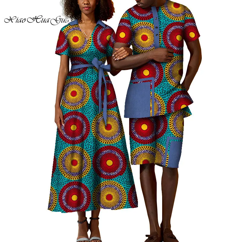 Африканская парная одежда danshiki женское платье и мужские короткие брюки костюм
