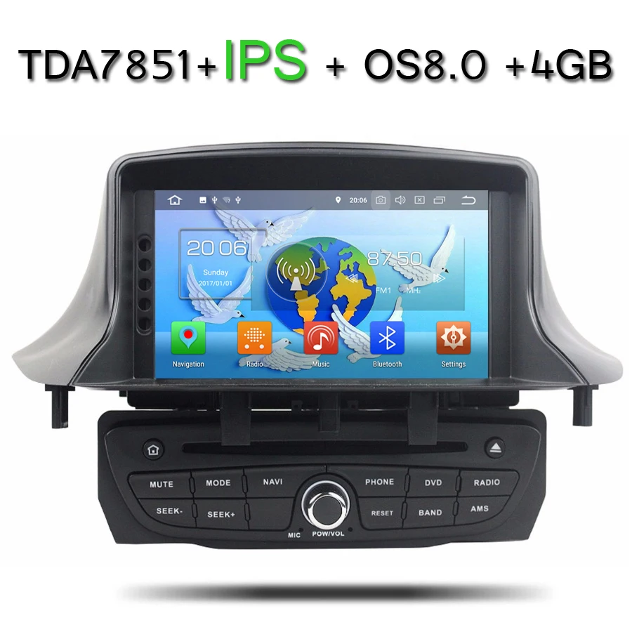 HD TDA7851 Android 8 0 4 Гб ram автомобильный dvd плеер gps ГЛОНАСС RDS радио wifi Bluetooth для Renault Megane