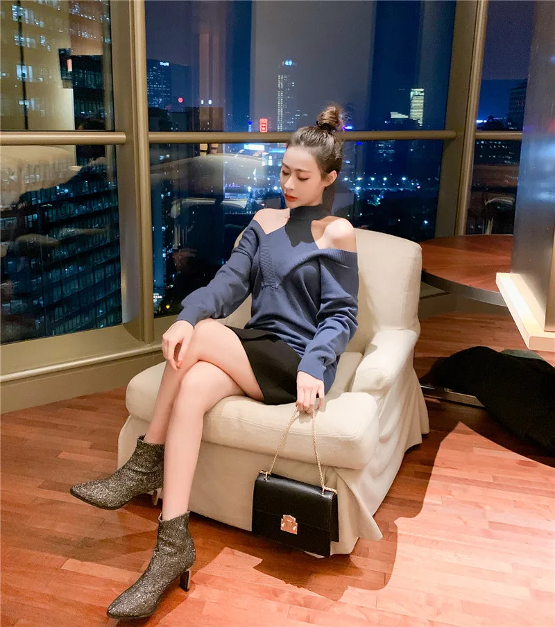 

plus size ladies oversize sweater women autumn winter tops clothes 2020 pullover off-the-shoulder sexy sweaters female A5853