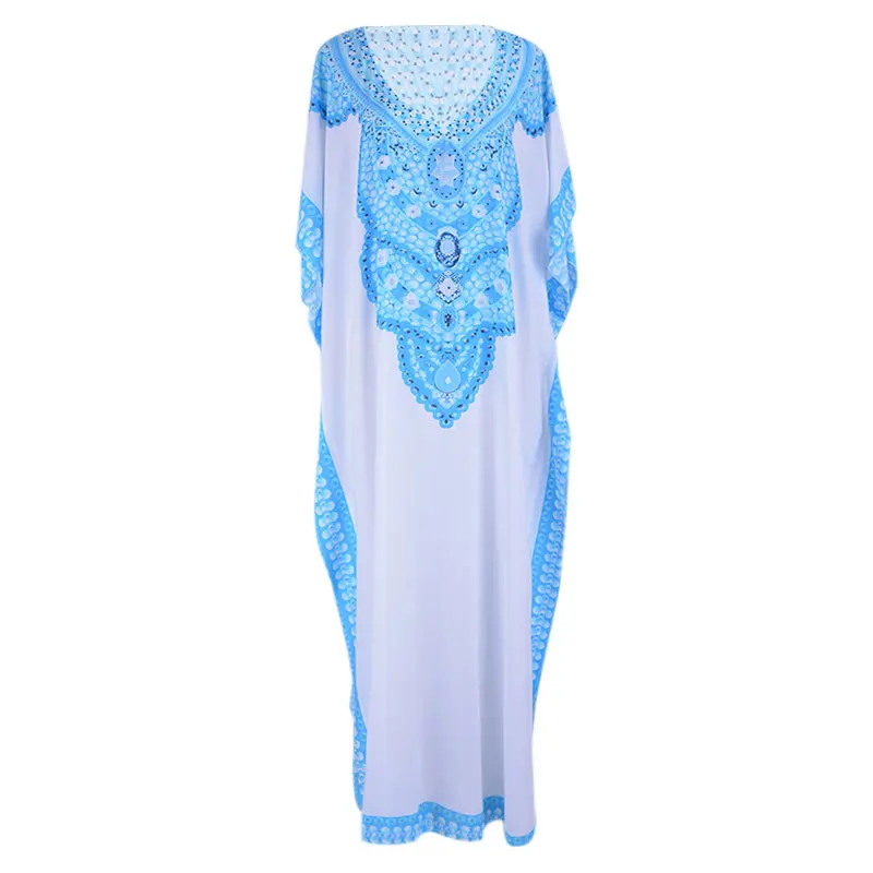 

Large size Blue print summer dress for women 2021 loose beach cover up Comfortable breathable Beach vacation beach bikini blouse