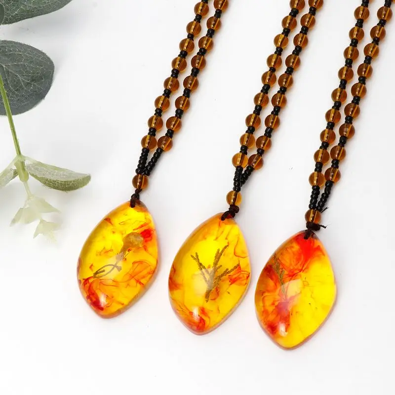 Baltic Amber Plant Fossil Inlaid Natural Pendant Necklace Unisex Fashion Jewelry | Украшения и аксессуары