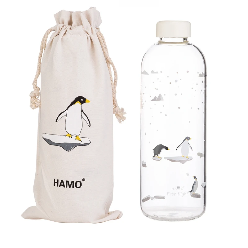 Penguin 1000ml 1000 мл стеклянная бутылка для воды в виде китов с рукавом, креативные спортивные бутылки, бутылка для кемпинга, посуда для напитков, Прямая поставка - Цвет: Penguin 1000ml