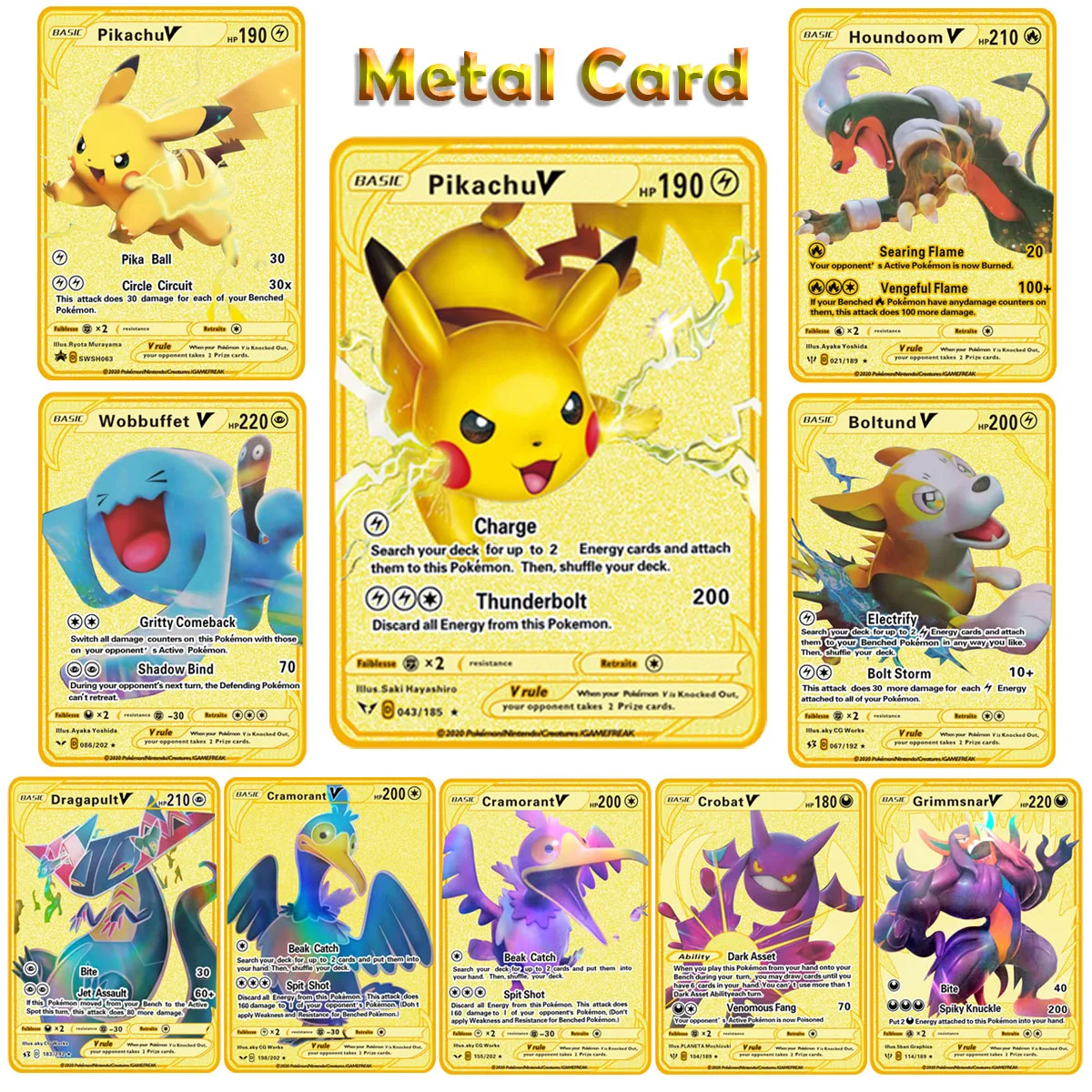 

Аниме Pokemon New 26 стилей V золотая металлическая карта Bikachu Crobat игра коллекция боевые карты игрушка экшн-фигурка модель детские подарки