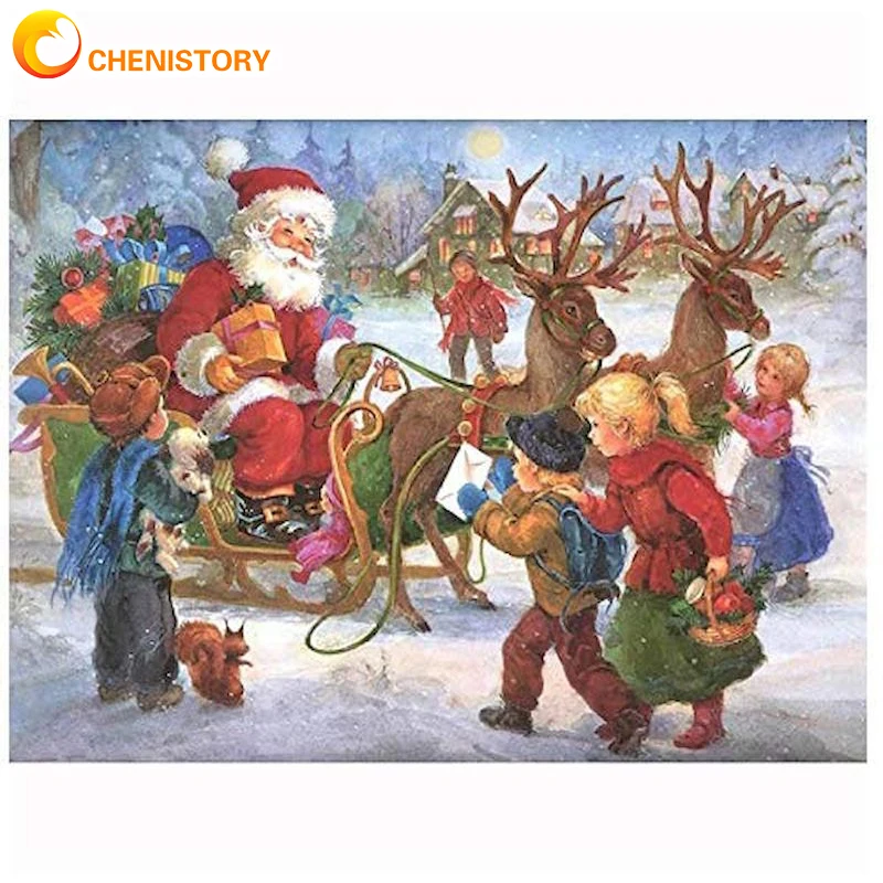 

CHENISTORY Paint By Number Christmas DIY Oil Coloring Painting Picture By Number Presents For Children Kits HandPainted Canvas
