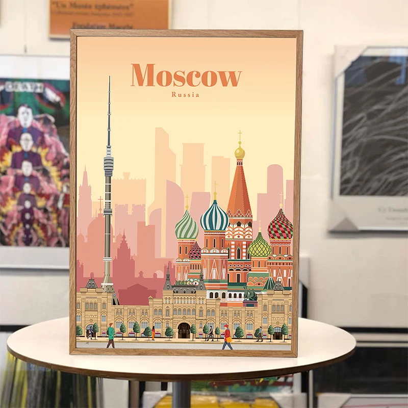 Винтажные дорожные постеры с изображением знаменитого городского пейзажа из импорта Москва Токио в стиле ретро