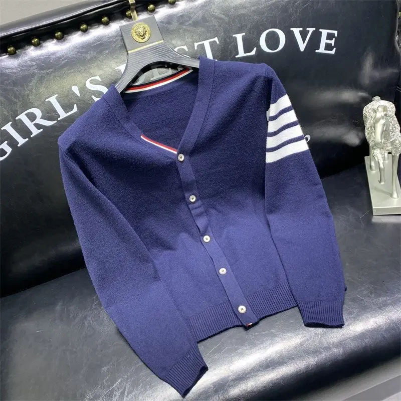 

Новинка 2021, Осень-зима, брендовый модный вязаный мужской кардиган, свитер, синяя Корейская повседневная куртка, Мужская одежда