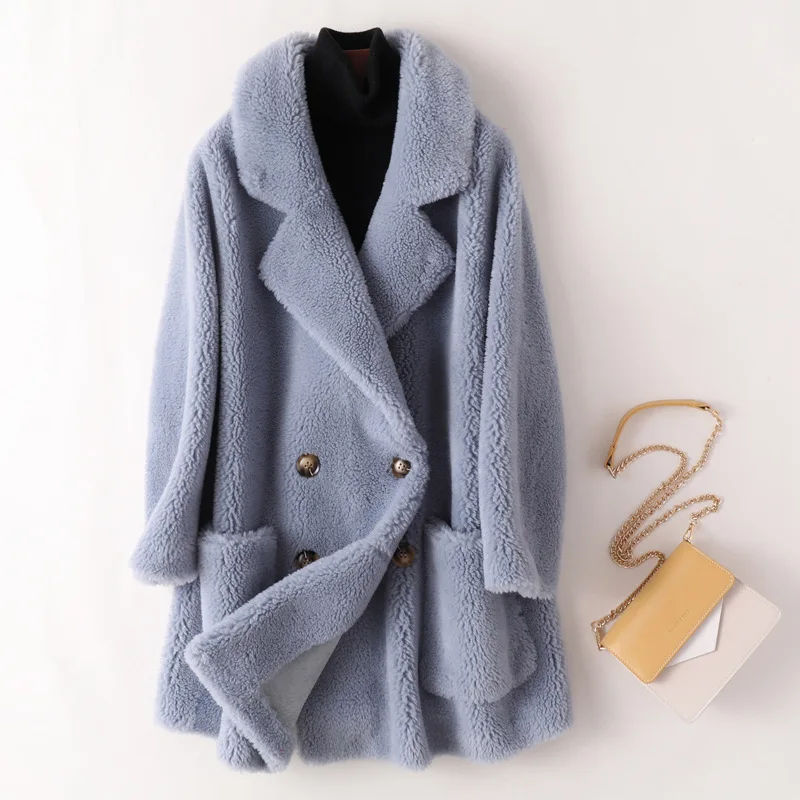 2022 Winter Women Real Sheep Shearing Fur Wool Coat Female Natural Fur Thick Jacket Faux Suede Lining Overcoat Abrigos Mujer Z49