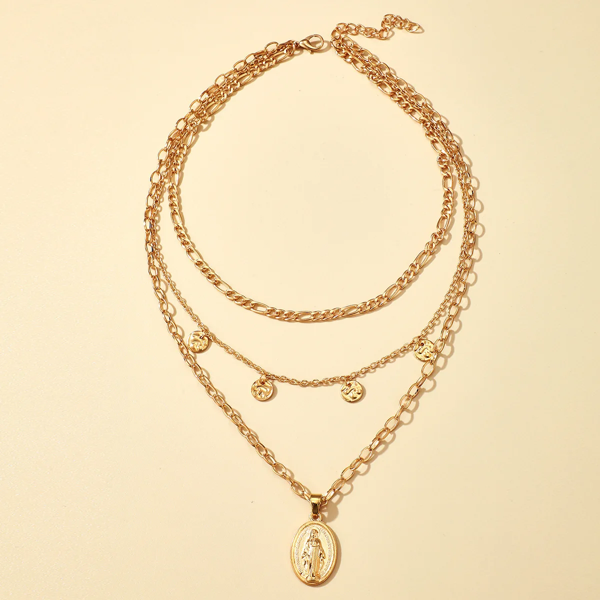 

CBEYT Shine Quality Charm Multi-layer Pendant Necklace For Women Vintage Geometric Round Buddha Pendant Clavicle Chain Necklaces