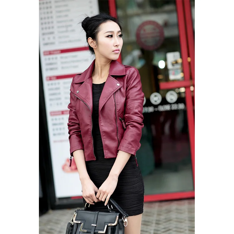 2023 Autumn Women Black Slim Cool Lady PU Leather Jackets Sweet Female Zipper Faux Femme Outwear Coat