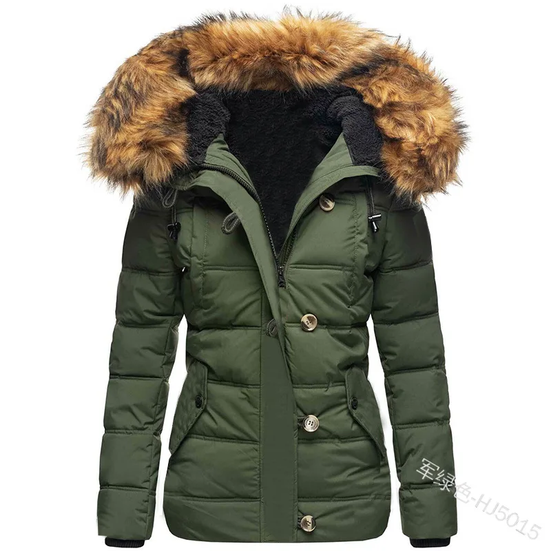 Женское зимнее пальто с капюшоном и меховым воротником Шерстяное приталенное