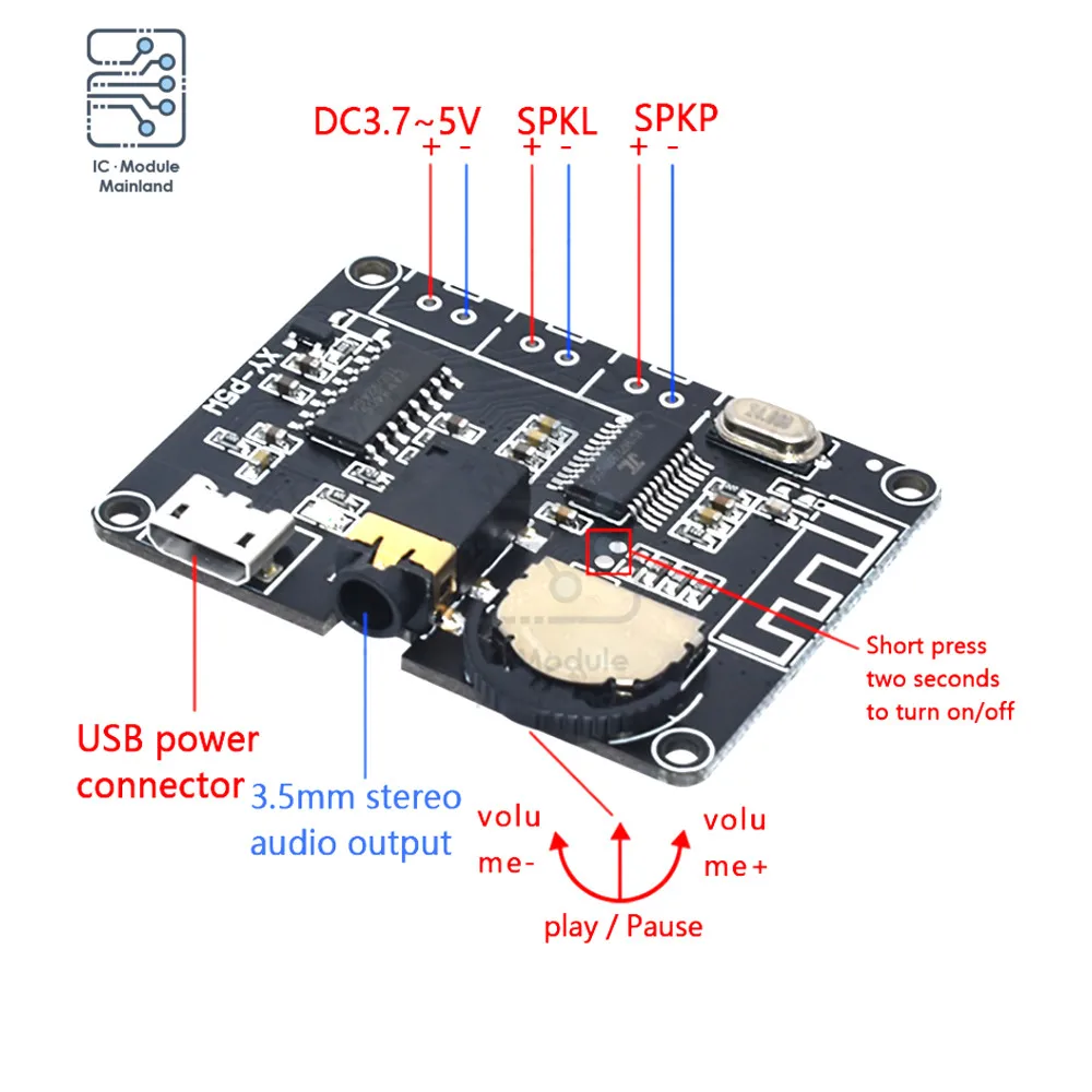 

DC 3.7V-5V Stereo Bluetooth Power Amplifier Board PAM8406 Digital Power Amplifier Module 3W 5W for Arduino Lithium Battery