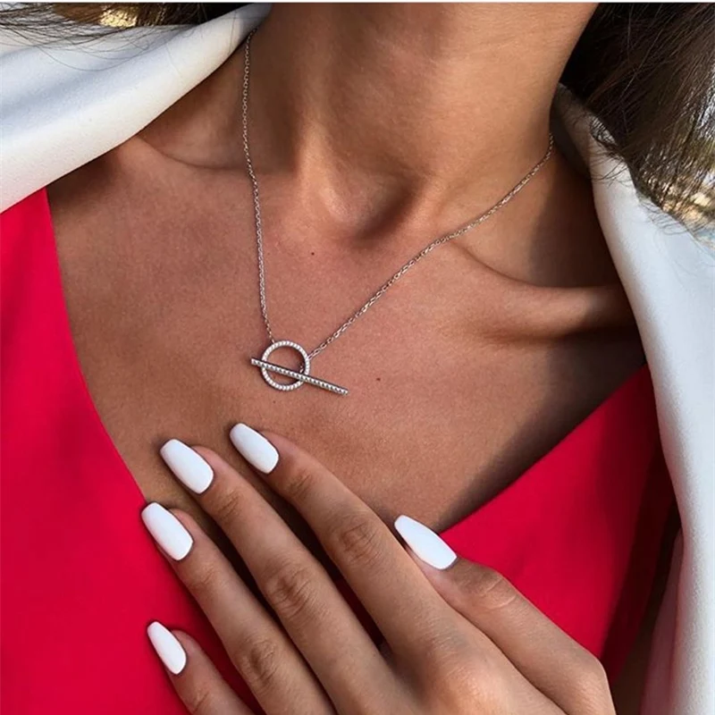 925 пробы Серебряное ожерелье минимализм круглая колечка и палочка для женщин