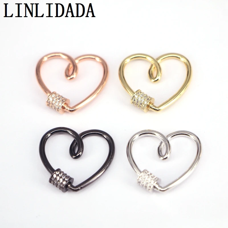 

New 5Pcs Heart Screw Clasp CZ Micro Pave, Carabiner Clasp, Interlocking Clasp, Cubic Zirconia Pave Clasp, Heart Clasp