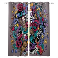 living room curtains graffiti music colorful rock and roll blackout curtain for bedroom bay window decorative shading cloth